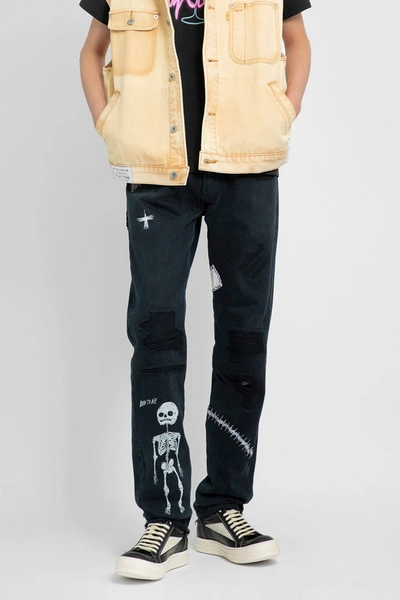 Gallery Dept. Slim-fit Straight-leg Painted Embroidered Distressed Jeans In Black