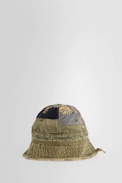 Kapital Distressed Embroidered Patchwork Cotton-twill And Shell Bucket Hat In Green
