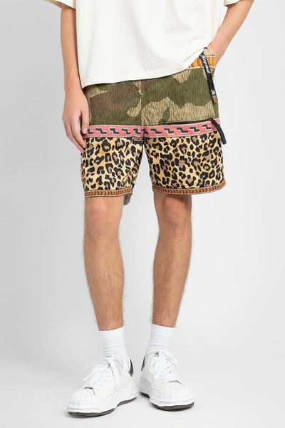 Kapital Straight-leg Belted Patchwork Cotton-twill And Jacquard Shorts In Green