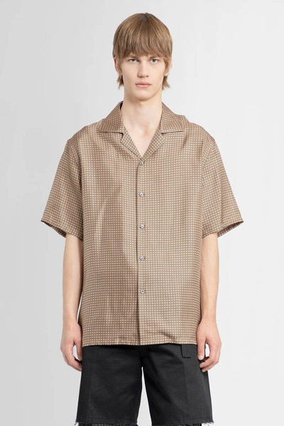 Lanvin Geometric-print Silk Bowling Shirt In Brown