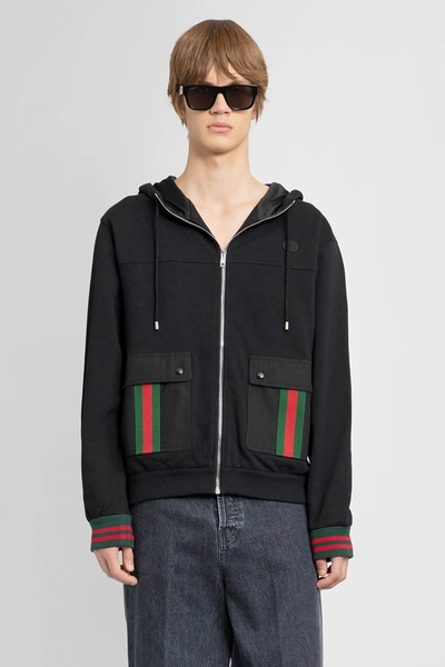 Gucci Cotton Jersey Hooded Jacket With Web In Black