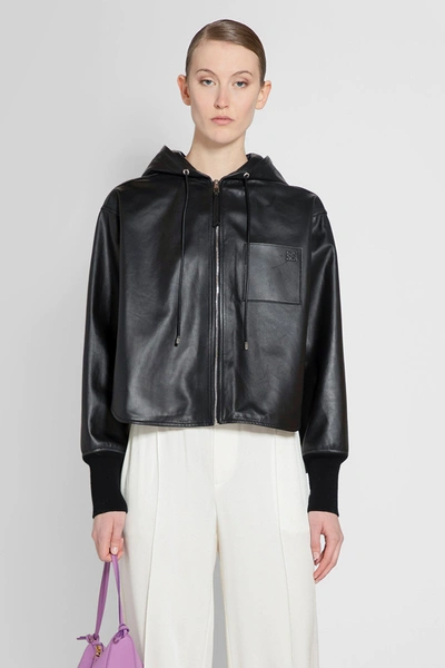 Loewe Hooded Leather Jacket In Black