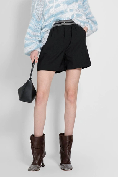 Loewe Embroidered Wool Shorts In Black