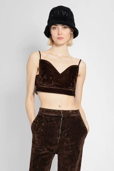 Loewe Denim Cropped Strappy Top In Coffeebean