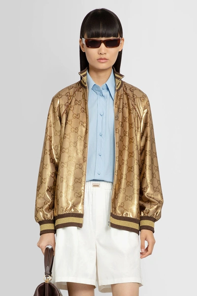 Gucci Brown Maxi Gg Bomber Jacket In Gold