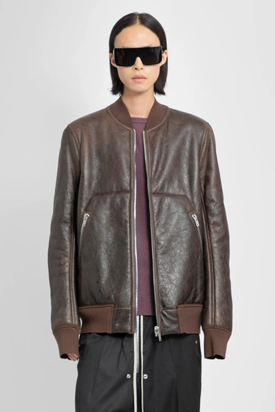 Rick Owens Man Brown Leather Jackets