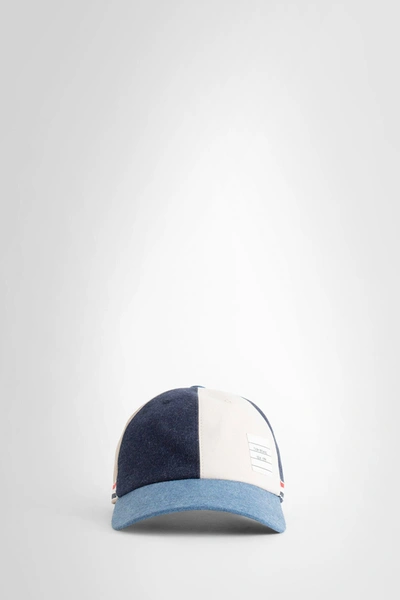 Thom Browne Blue Colour-block Cotton Cap In Neutrals