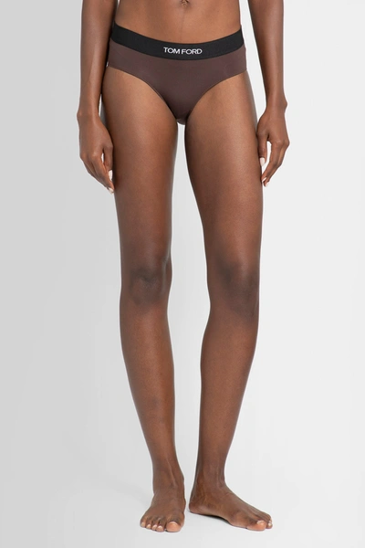 Tom Ford Elastic Waistband High-cut Leg Panties In Brown
