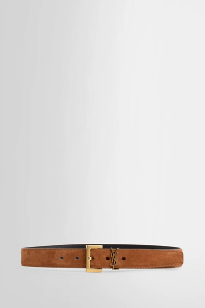 Saint Laurent Monogramme Suede Belt In Brick