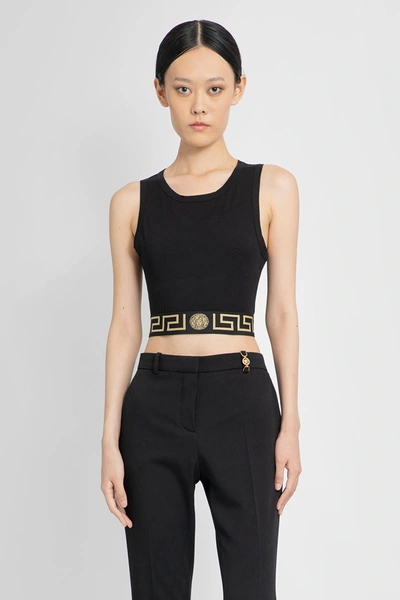 Versace Women's Icon Logo Cropped Tank Top In Black