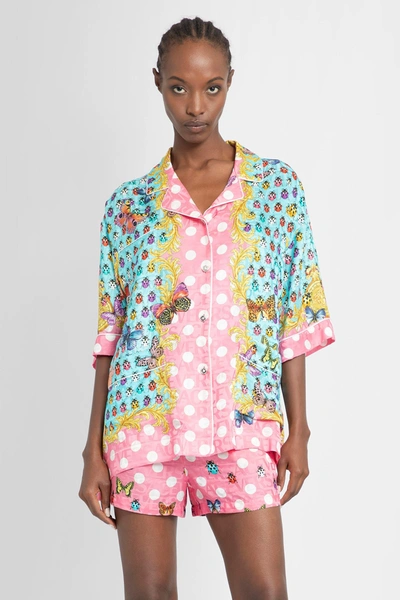 Versace Printed Silk Blend Twill Shirt In Multi-colored