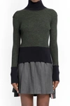 Thom Browne Woman Green And Black Wool Turtleneck Sweater In Green