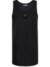 Prada Logo Plaque Sleeveless Mini Dress In Nero