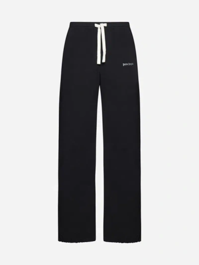 Palm Angels Logo Cotton Trousers In Black,white