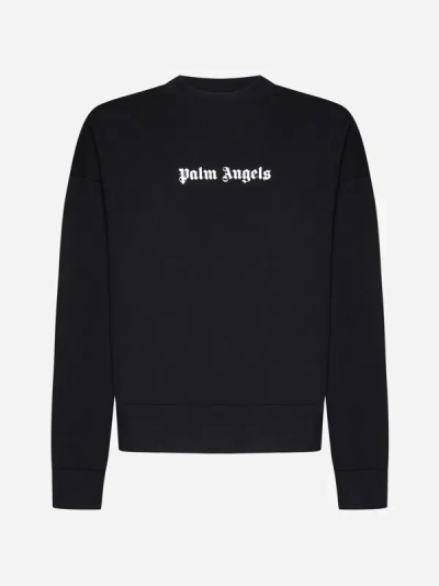 Palm Angels Logo Cotton Sweatshirt In Black,white