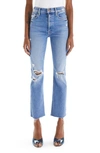 MOTHER THE TRIPPER RIPPED HIGH WAIST FRAY HEM ANKLE JEANS