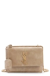 Saint Laurent Small Sunset Suede Shoulder Bag In Matt Gold