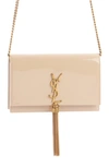 Saint Laurent Kate Small Tassel Ysl Wallet On Chain In Patent Leather In Nude Pouder