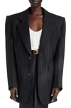 SAINT LAURENT PINSTRIPE WIDE SHOULDER WOOL BLEND BLAZER