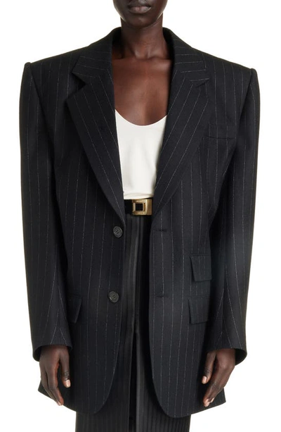 Saint Laurent Double-breasted Pinstripe Blazer In Black