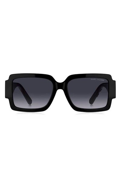 Marc Jacobs Embossed Logo Acetate Rectangle Sunglasses In Blackgrey