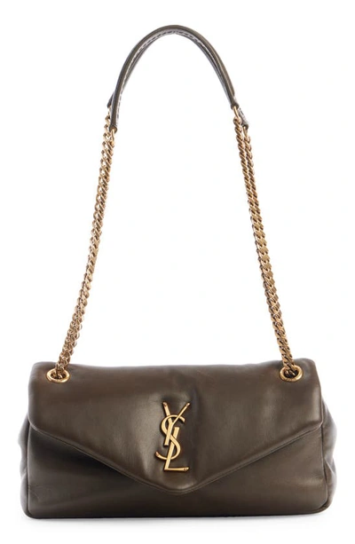 Saint Laurent Calypso Small Ysl Shoulder Bag In Smooth Padded Leather In Light Musk