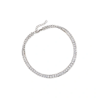 Ross-simons Princess-cut Cz Tennis Anklet In Sterling Silver