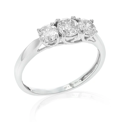 Vir Jewels 1 Cttw 3 Stone Diamond Engagement Ring 14k White Gold Round Bridal Wedding In Silver