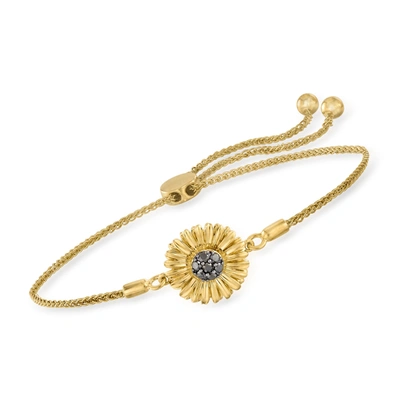 Ross-simons Black Diamond Sunflower Bolo Bracelet In 18kt Gold Over Sterling In White