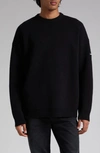 Balenciaga Oversize Double Face Wool Blend Crewneck Sweater In Black