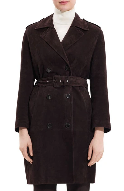 Theory Reece Leather Utility Trench Coat In Mink