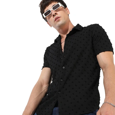 Campus Sutra Men's Textured Casual Shirt In Black