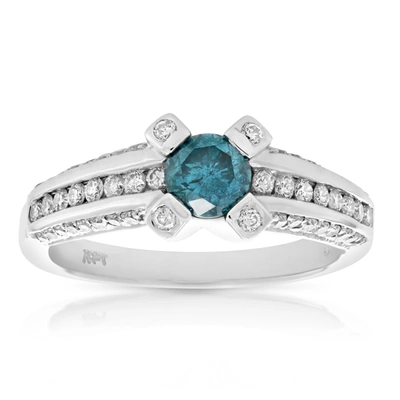 Vir Jewels 1.35 Cttw Blue And White Diamond Engagement Ring 14k White Gold