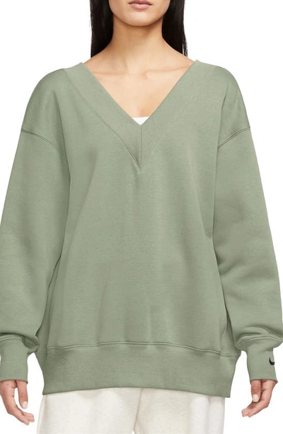 Nike Phoenix Oversize Fleece Sweatshirt In Oil Green/ Black