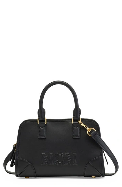 Mcm Aren Boston Mini Leather Top-handle Bag In Black
