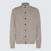 Barbour Fine Knit Wool Zip-through Sweater With High Neck And Button Closure In Stone