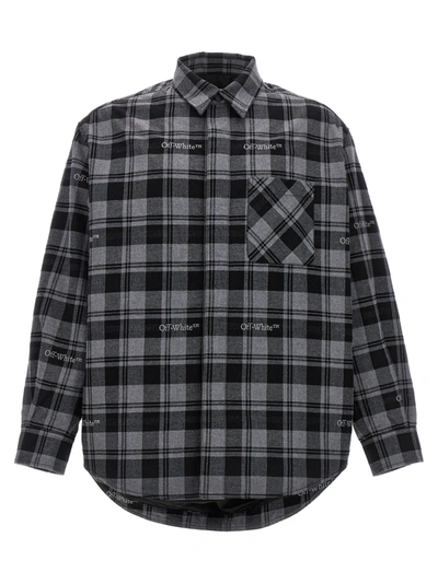 OFF-WHITE CHECK FLANNEL PADDED CASUAL JACKETS, PARKA GRAY