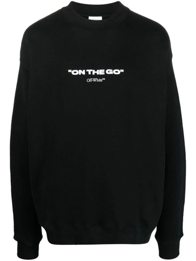 Off-white On-the-go Crewneck Cotton-jersey Sweatshirt In Black White