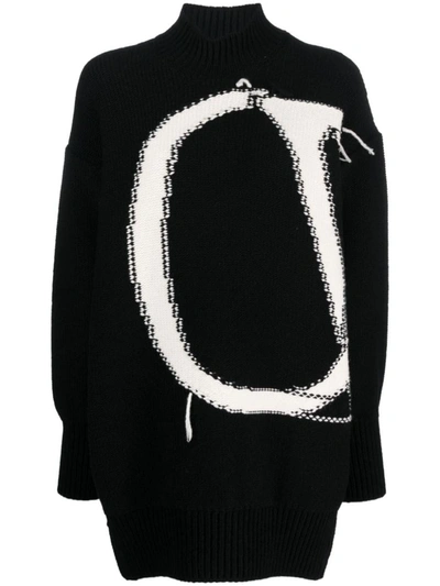Off-white Ow Logo Intarsia Wool Oversized Pullover In Black White A