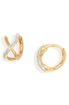 Monica Vinader Riva Cross Diamond Huggie Hoop Earrings In 18ct Gold Vermeil/st Silver
