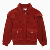 Chloé Brick Red Wool Short Coat With Ruffles In Red