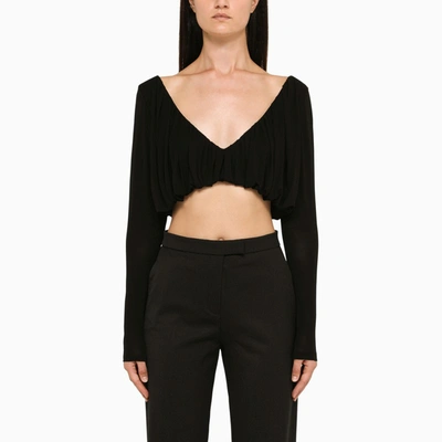 Saint Laurent Draped V-neck Top In Noir