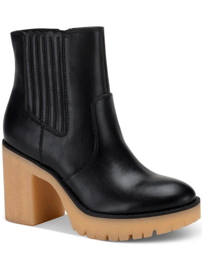 Sun + Stone Lennii Womens Faux Leather Platform Ankle Boots In Black