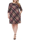 Jessica Howard Plus Womens Knit Plaid Shift Dress In Multi