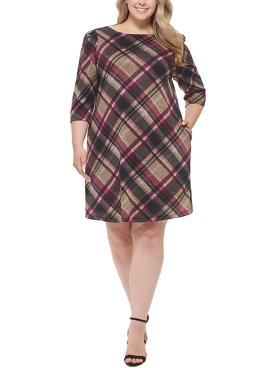 Jessica Howard Plus Womens Knit Plaid Shift Dress In Multi