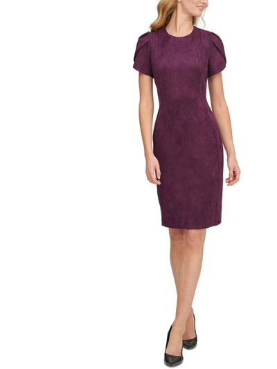 Calvin Klein Womens Faux Suede Midi Sheath Dress In Purple