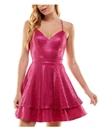 City Studio Juniors Womens Tiered Mini Fit & Flare Dress In Pink