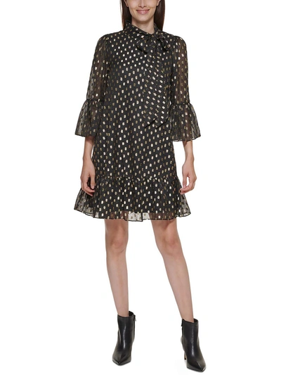 Calvin Klein Petites Womens Metallic Mini Shift Dress In Multi