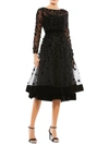 Mac Duggal Long Sleeve Fit & Flare Velvet Embellished Cocktail Dress In Black