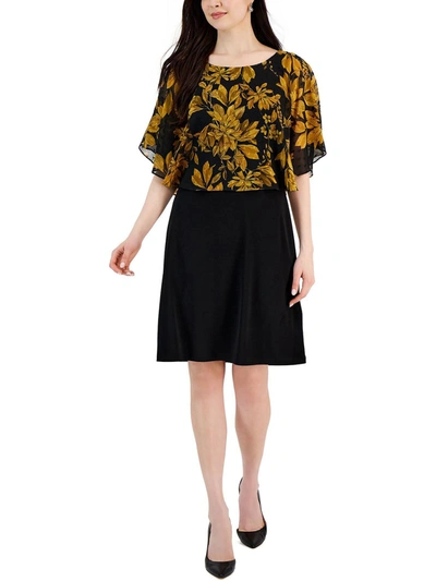 Connected Apparel Floral Cape Overlay Sheath Dress In Yellow